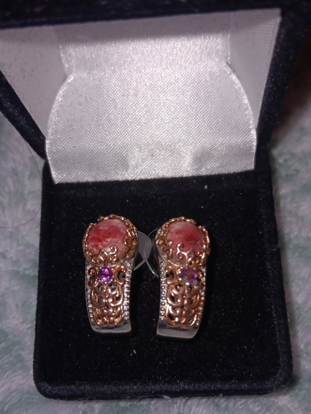 Karis Norwegian Thulite and Orissa Rhodolite Garnet 6.25 ctw J-Hoop Earrings